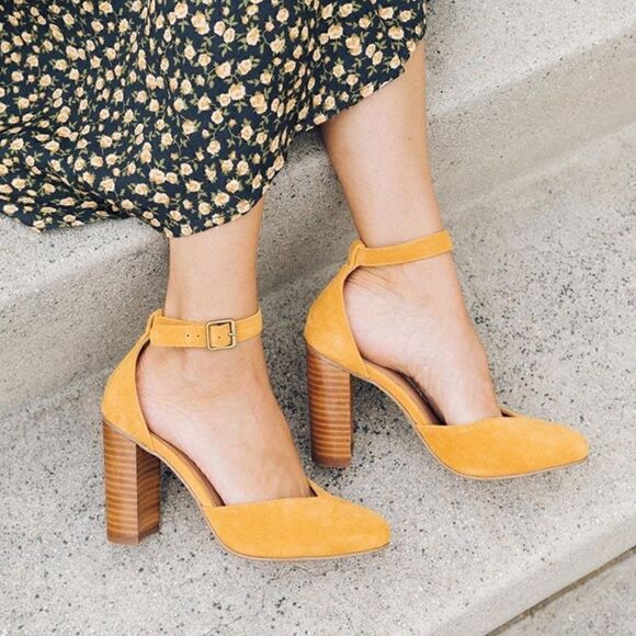 Soludos Collette Leather Ankle Strap Suede Heels in Marigold Women’s Size 10 - Picture 5 of 11